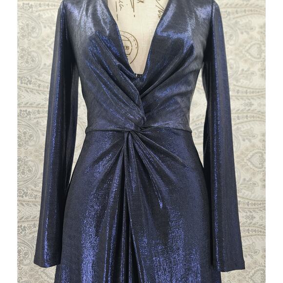 Dress The Population Daria Dress Formal cocktail party Shiny Blue XS Plunge neck - Picture 8 of 14